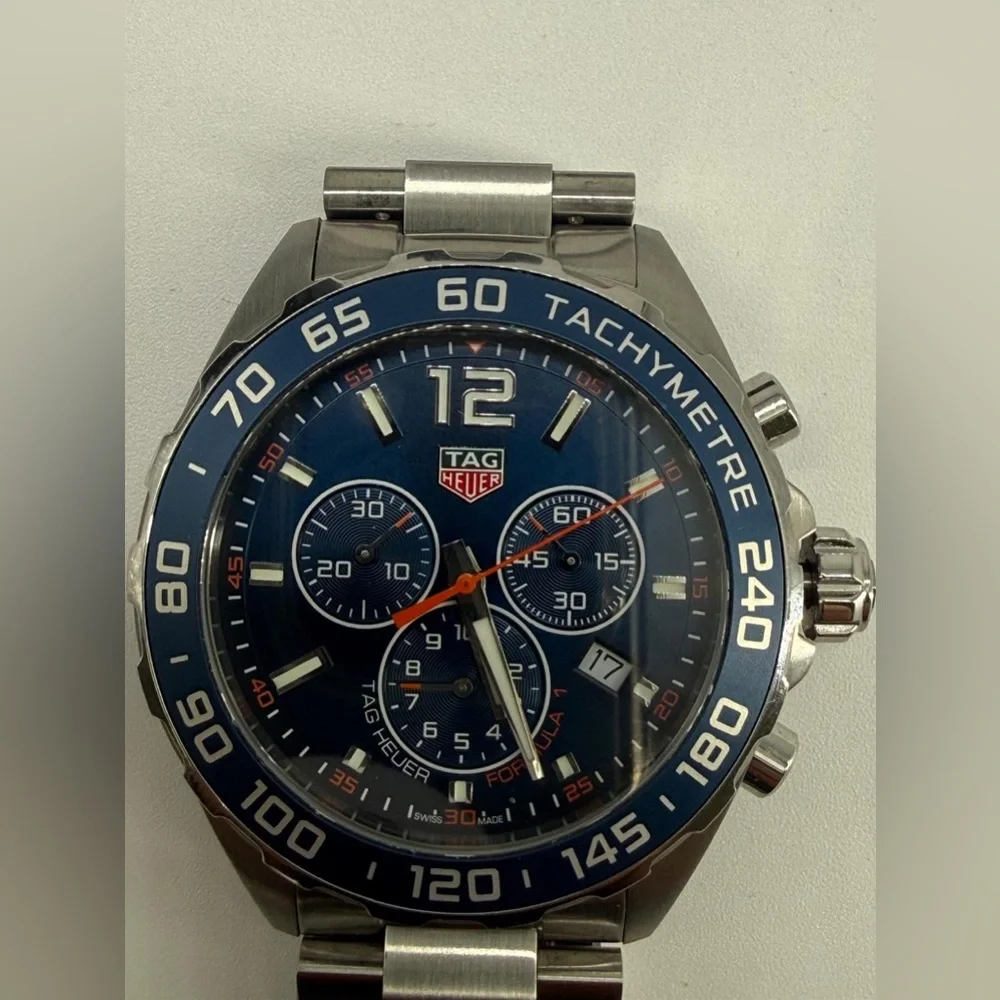 Tag Heuer Men's Silver Stainless Steel Watch with Blue Dial